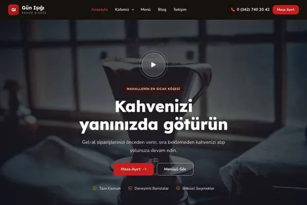 Kafe web sitesi teması: Gün Işığı
